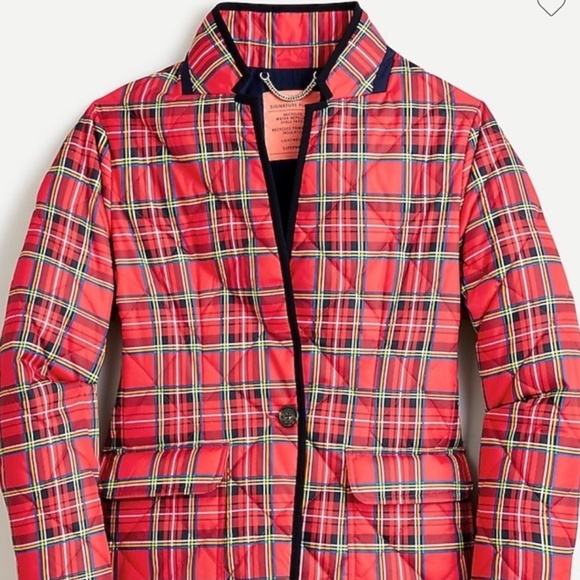 NWT J Crew Quilted Regent Red Stewart Tartan Puffer Blazer Jacket Holiday - Picture 1 of 13